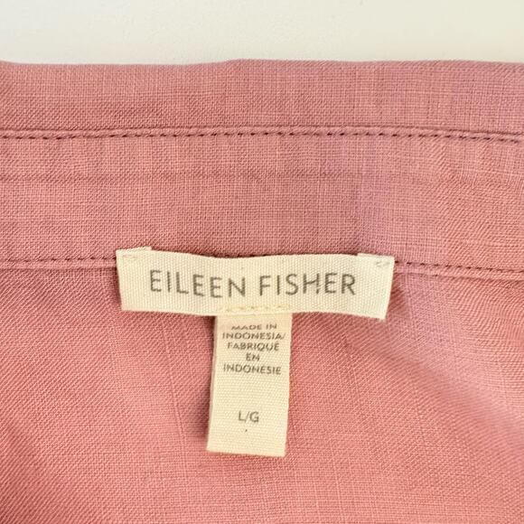 Eileen Fisher Organic Linen Blend Long Sleeve Button Up Shirt Blouse Pink L - Picture 9 of 10